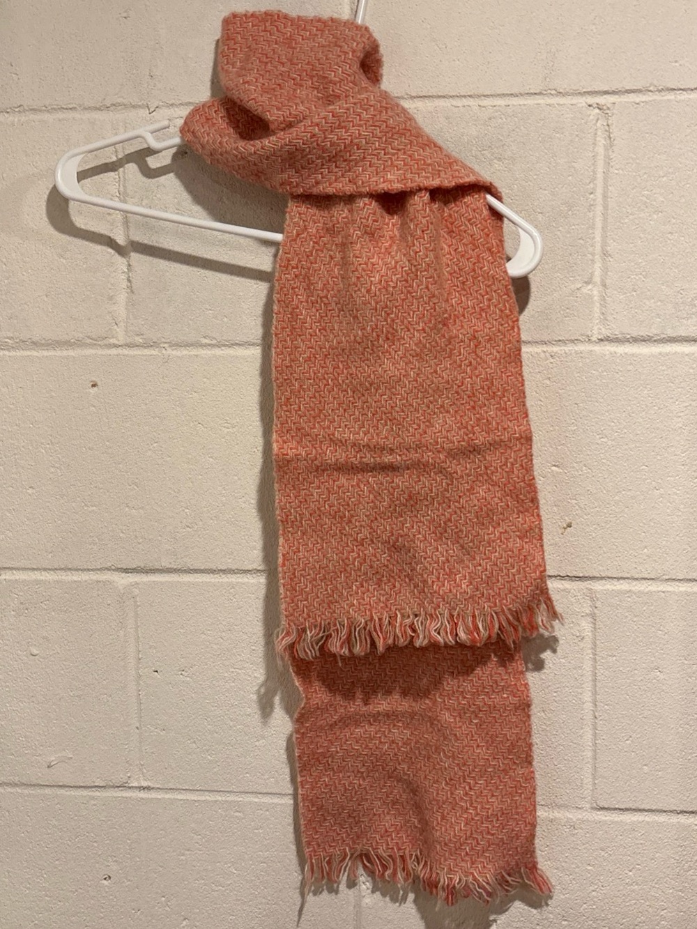 Charter Club 100% Cashmere Scarf Pink Gray Herringbone fringe hem